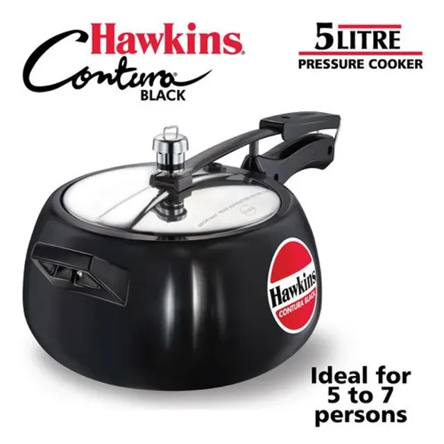 Hawkins Contura Hard Anodised Black Inner Lid Pressure Cooker - With Handle, CB50, 5 l-2.webp